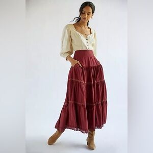 Anthropologie Maroon Maxi Skirt